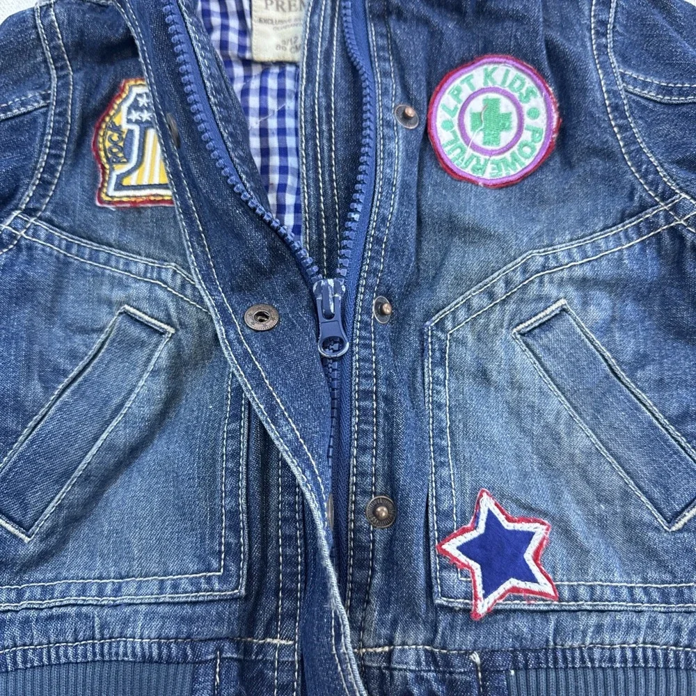 Liliput‎ Premium Boys Denim Jacket 9–12M Blue Patchwork Bomber Jean Coat